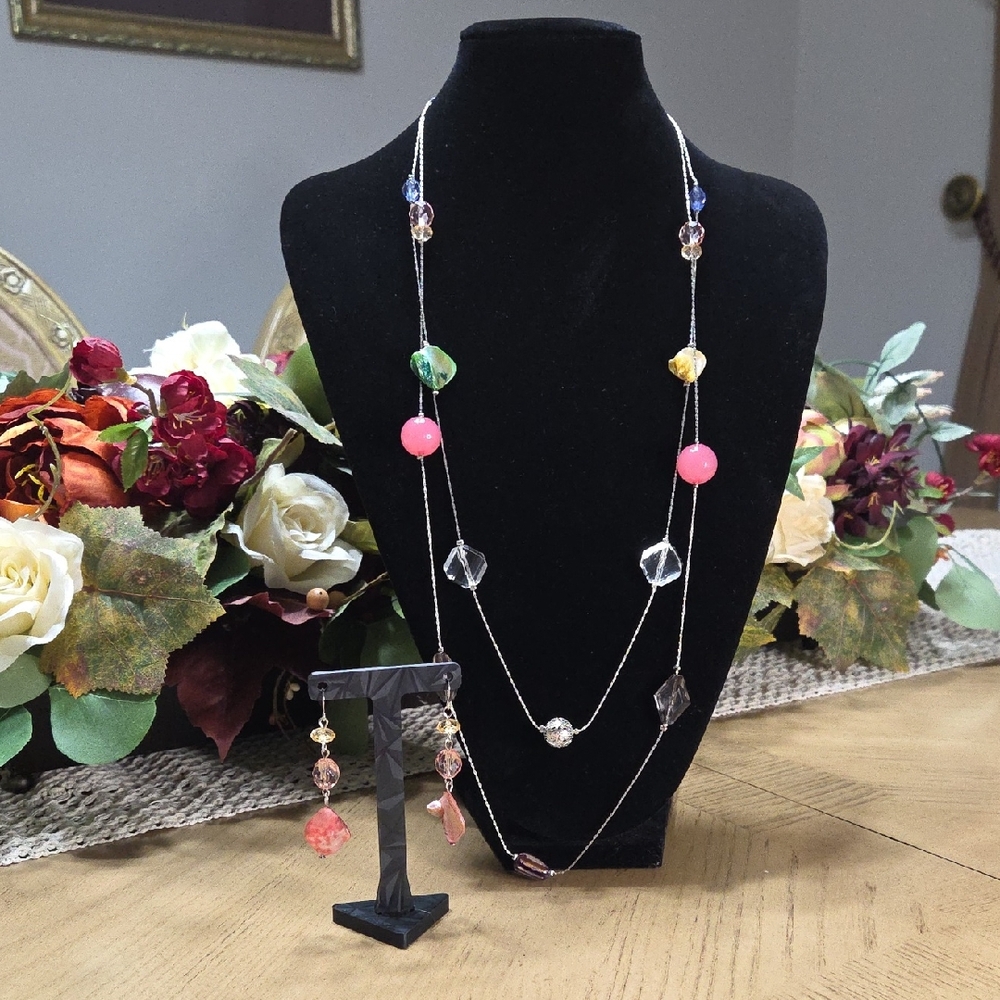 Elegant Multi-Color Beaded Necklace and Earring Set